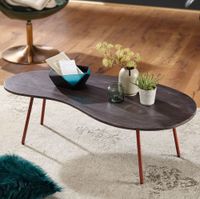 FineBuy Couchtisch Akazie Massivholz 122cm Wohnzimmertisch Retro Nierenform – Ansicht 1