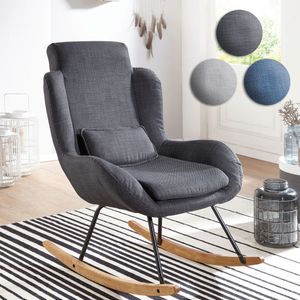 FineBuy Schaukelstuhl CAPRI Stoff / Holz Design Relaxsessel 75 x 110 x 88,5 cm, Sessel Schwingsessel mit Gestell, Polster Relaxstuhl Schaukelsessel, Moderner Schwingstuhl, Hochlehner 17260