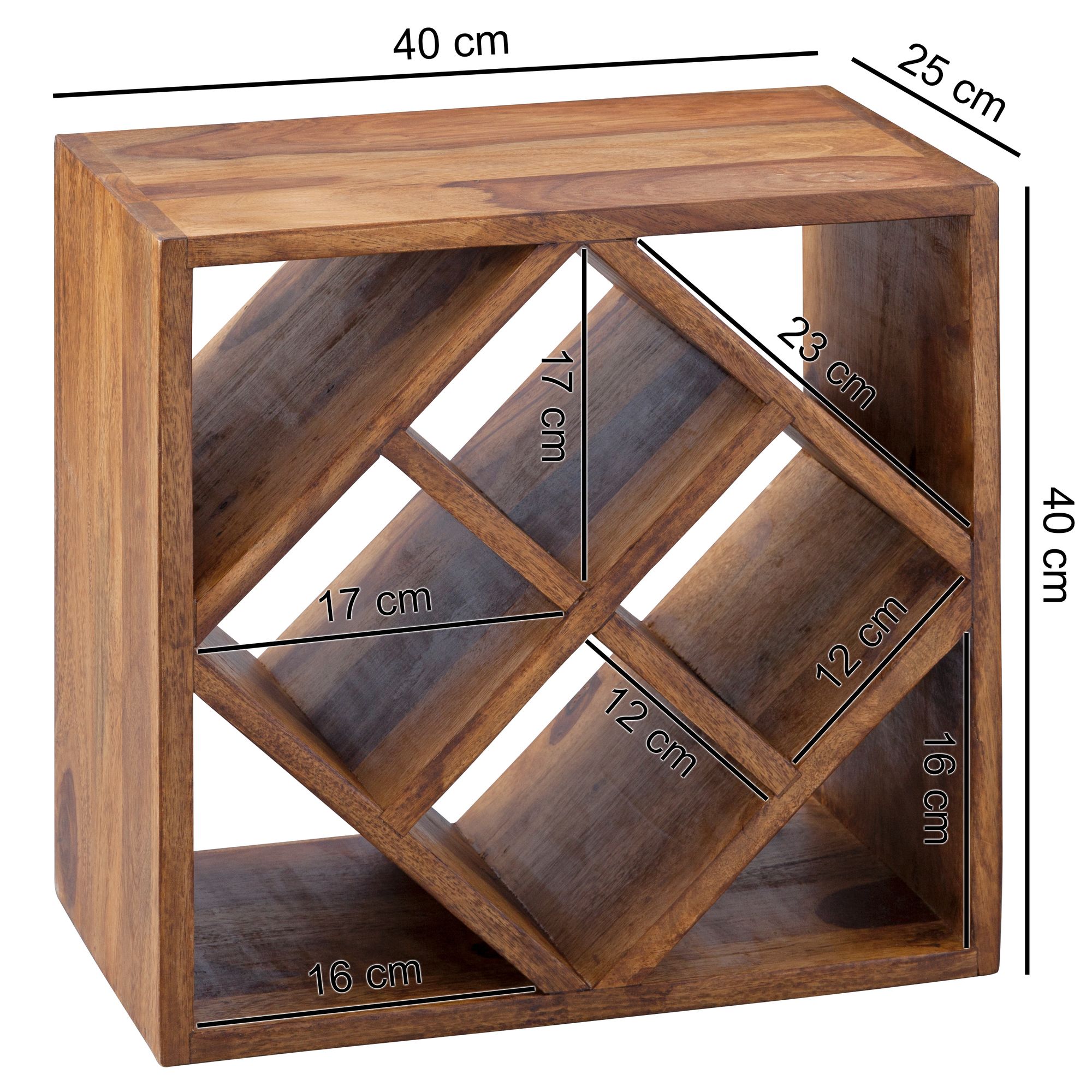 FineBuy Weinregal Massiv-Holz 40x40x25 cm klein stehend, Design Flaschenregal für die Küche, Standregal schmal für 8 Flaschen | Farbe: Braun