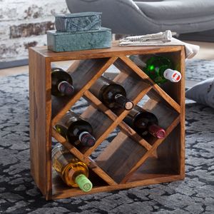 FineBuy Weinregal Massiv-Holz 40x40x25 cm klein stehend, Design Flaschenregal für die Küche, Standregal schmal für 8 Flaschen 4250950286191