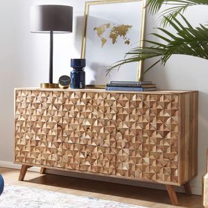 FineBuy Sideboard 140x78,5x40 cm Anrichte Massivholz Akazie Schrank Braun, Landhaus-Stil Kommode mit 3 Schubladen & 2 Türen, Flurschrank Echtholz, Schubladenkommode Massiv, Flurkommode 4250950286245