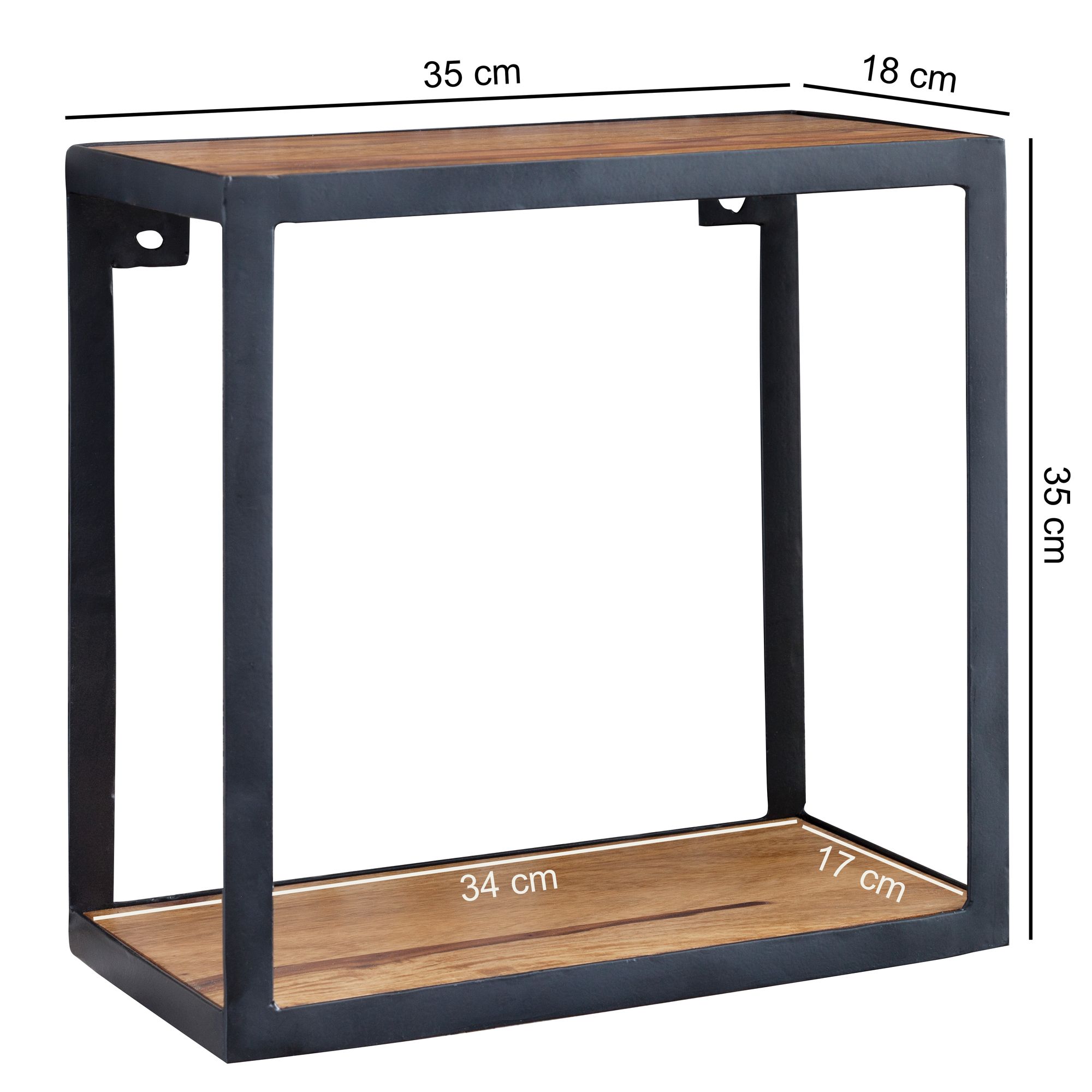 FineBuy Wandregal PURI 35x18x35 cm Sheesham Massivholz, Bücherregal hängend, Metallregal mit Echtholz Regalboden, Holzregal quadratisch, Dekoregal Hängeregal | Farbe: Schwarz
