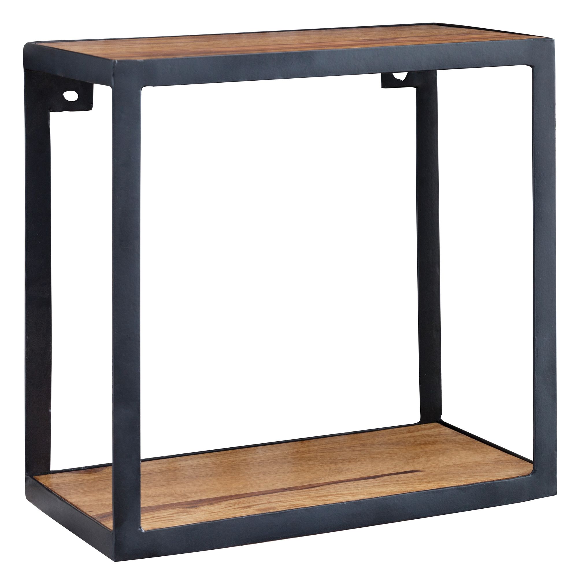 FineBuy Wandregal PURI 35x18x35 cm Sheesham Massivholz, Bücherregal hängend, Metallregal mit Echtholz Regalboden, Holzregal quadratisch, Dekoregal Hängeregal | Farbe: Schwarz