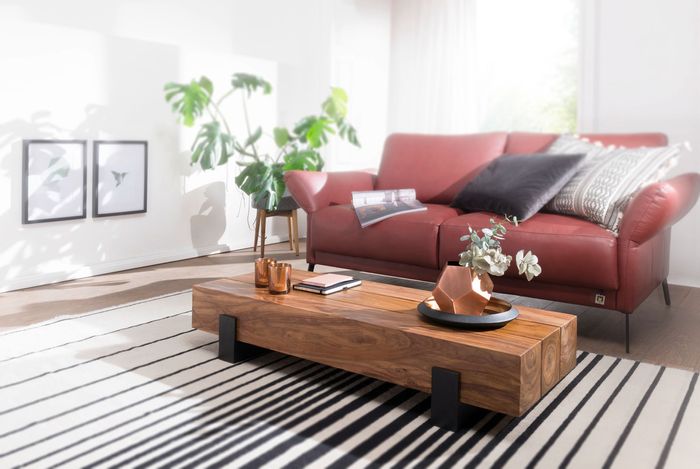FineBuy Couchtisch 115x22x44 cm Sheesham Massivholz / Metall Sofatisch, Design Wohnzimmertisch Modern, Stubentisch Braun / Schwarz, Designer Kaffeetisch Massiv, Tisch Wohnzimmer Rechteckig 4250950286313