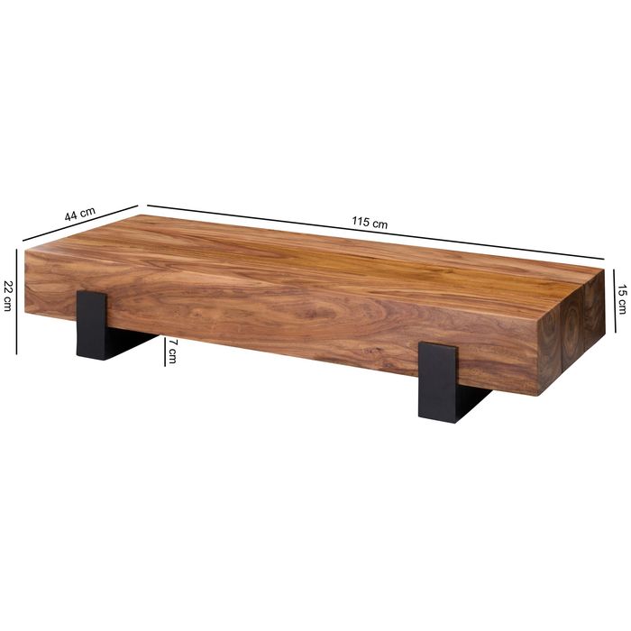 FineBuy Couchtisch Sheesham Massivholz rechteckig 115cm Block Wohnzimmertisch – Maßzeichnung
