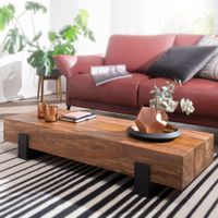 FineBuy Couchtisch Sheesham Massivholz rechteckig 115cm Block Wohnzimmertisch – Ansicht 1