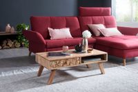 Couchtisch Akazie Massivholz 95cm Wohnzimmertisch Schublade Ablage Retro Design – Ansicht 2