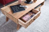 Couchtisch Akazie Massivholz 95cm Wohnzimmertisch Schublade Ablage Retro Design – Ansicht 4