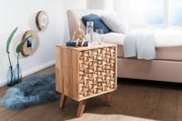 Nachttisch Akazie Massiv Nachtkonsole Boxspringbett Nachtkästchen 2 Schubladen – Ansicht 2
