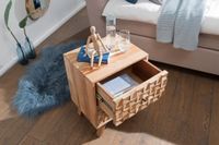 Nachttisch Akazie Massiv Nachtkonsole Boxspringbett Nachtkästchen 2 Schubladen – Ansicht 4