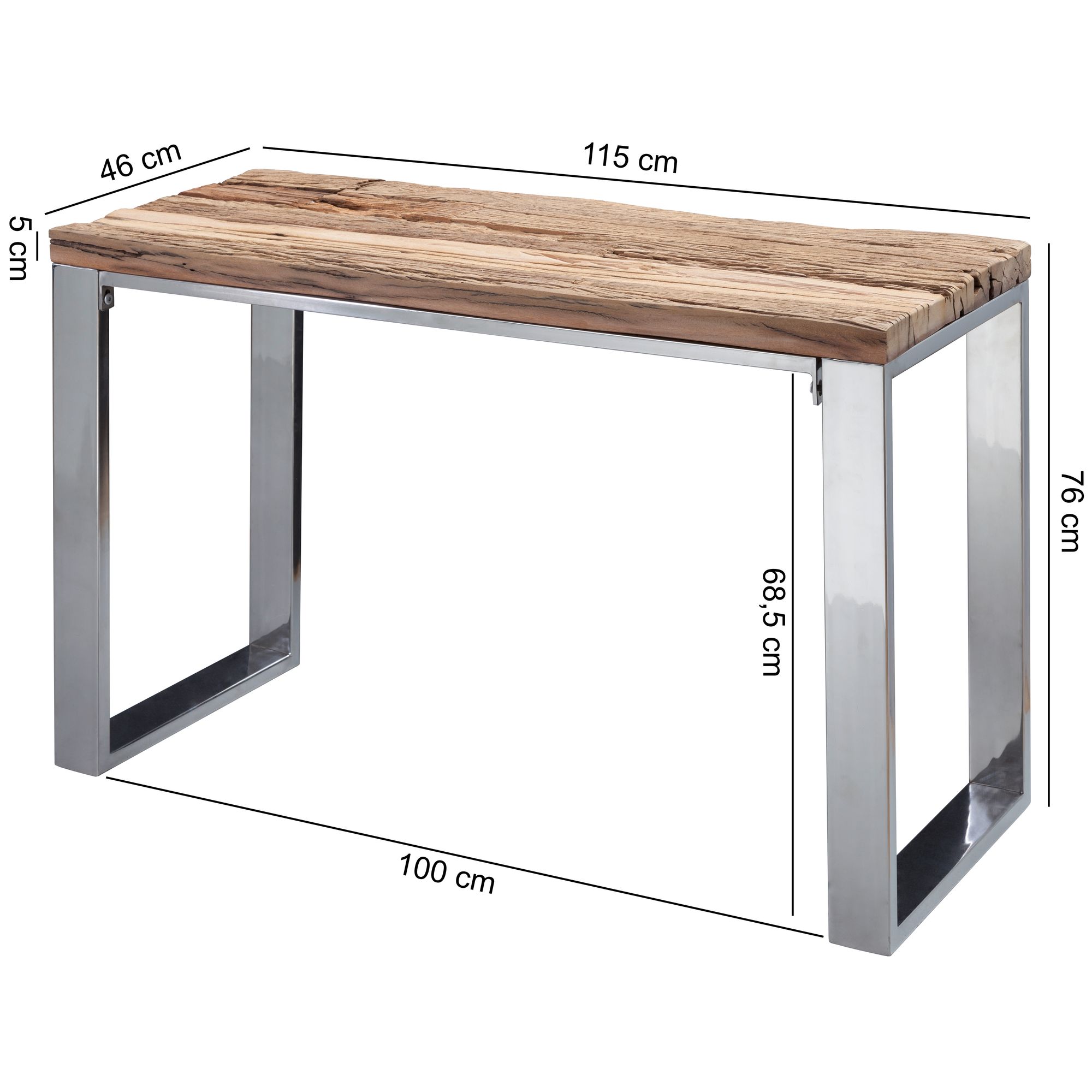 FineBuy Konsolentisch 115x76x46 cm Massiv-Holz Natur, Konsole rustikal Wohnzimmer, Anrichte Flur Diele Gang Schmal, Schminktisch Industrial Style, Echtholz Frisiertisch Schlafzimmer Hoch | Farbe: Braun