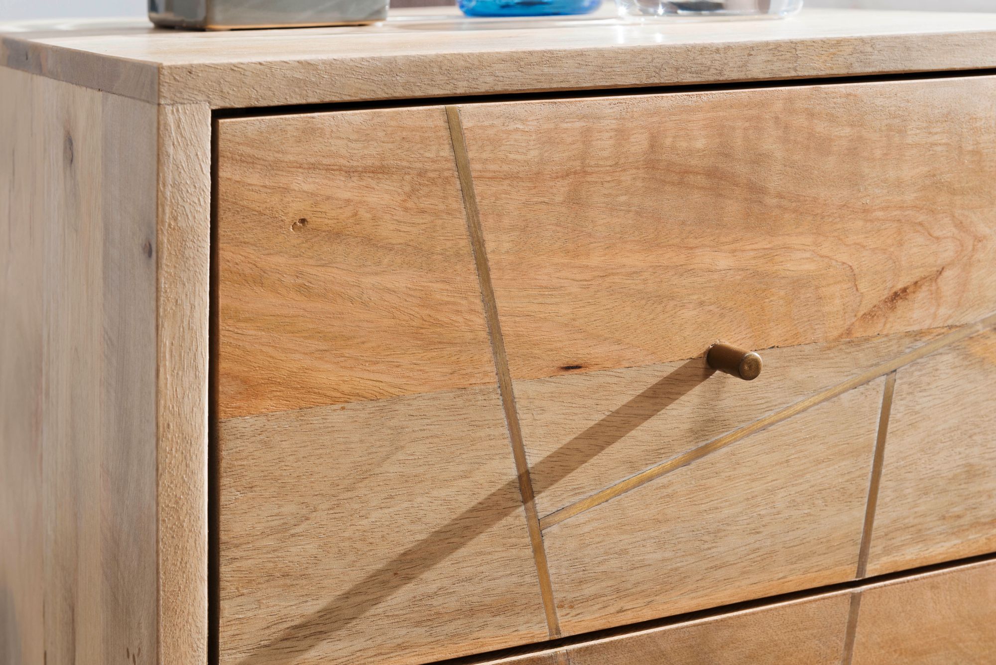 FineBuy Nachtkonsole aus Mango Massivholz mit 2 Schubladen – moderner Nachttisch für Boxspringbetten im Natur Design, Nachtkästchen handgefertigt 40x56x40 cm | Farbe: Braun