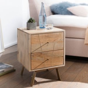 FB51000 FineBuy Nachtkonsole SIKAR 40x56x40cm Mango Massivholz Nachtschrank hoch, Landhaus Nachtkommode Boxspringbett, Nachttisch mit Schubladen, Nachtkästchen Nachttischschrank Holz, Beistelltisch massiv 4250950286382