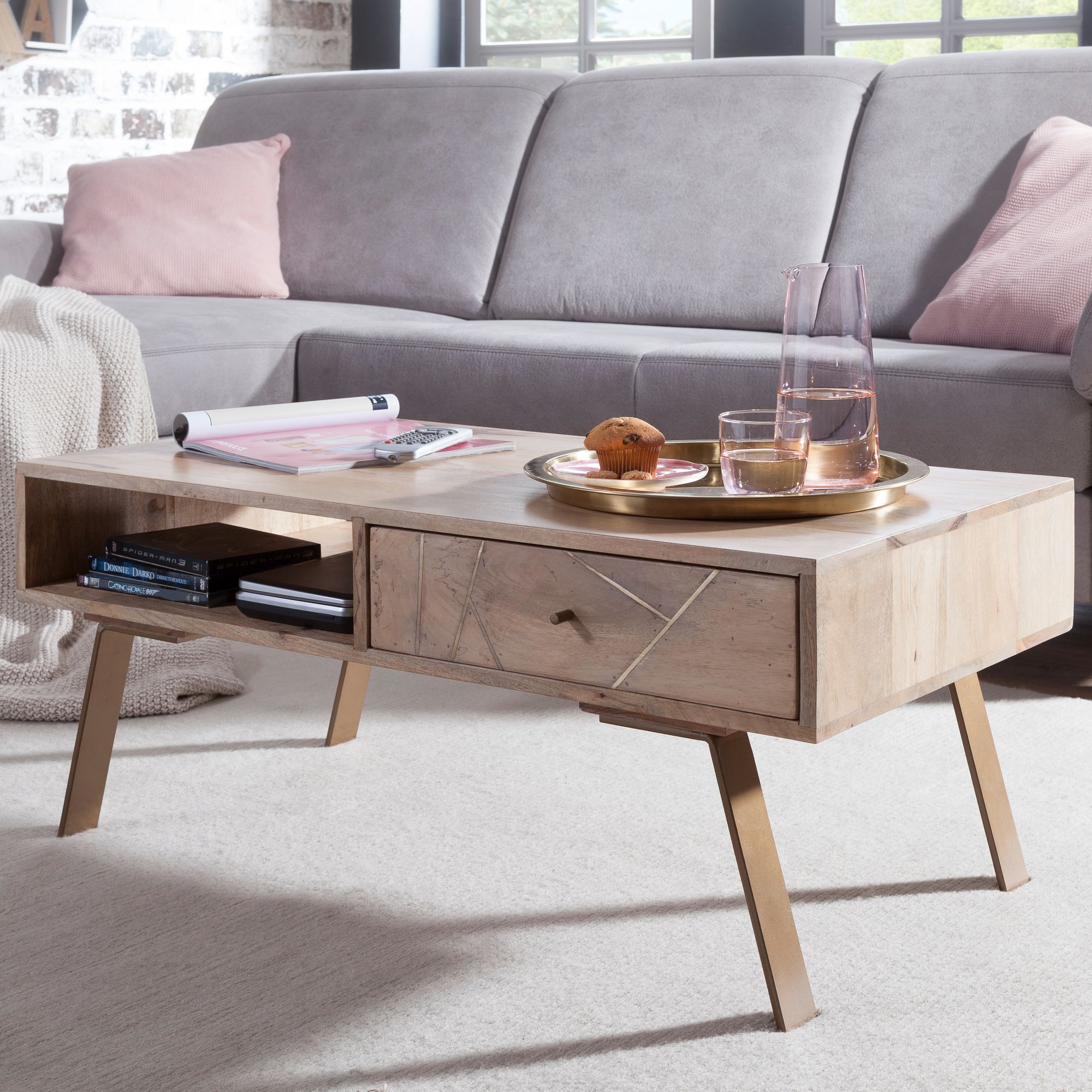 FineBuy Couchtisch SIKAR 95x42x50 cm Mango Massivholz / Metall Sofatisch, Wohnzimmertisch mit Schublade, Designer Holztisch Kaffeetisch massiv, Tisch braun | Farbe: Braun FineBuy Couchtisch SIKAR 95x42x50 cm Mango Massivholz / Metall Sofatisch, Wohnzimmertisch mit Schublade, Designer Holztisch Kaffeetisch massiv, Tisch braun | Farbe: Braun