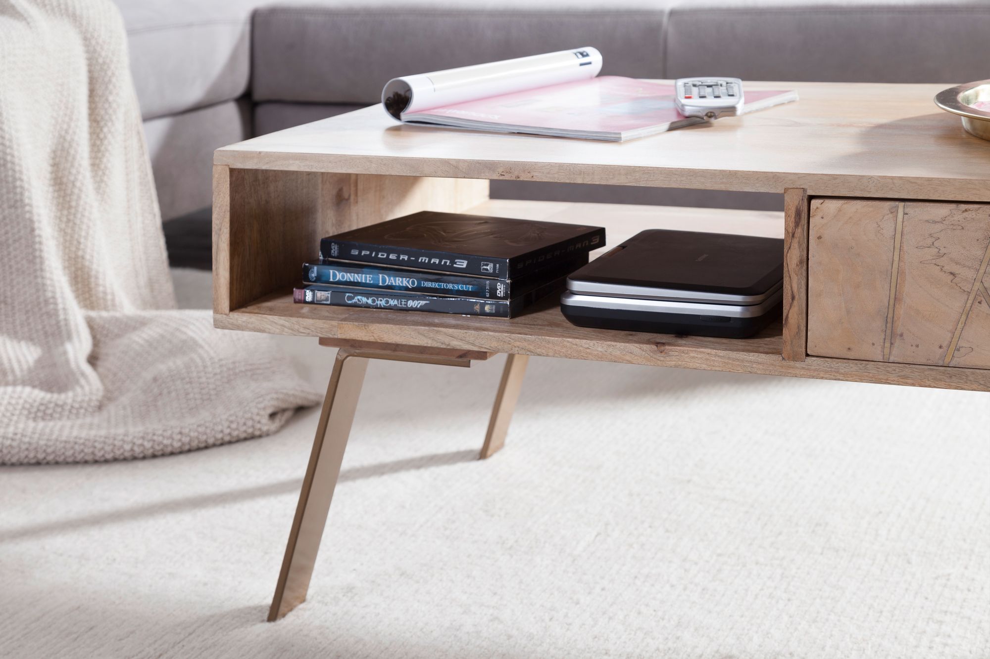 FineBuy Couchtisch SIKAR 95x42x50 cm Mango Massivholz / Metall Sofatisch, Wohnzimmertisch mit Schublade, Designer Holztisch Kaffeetisch massiv, Tisch braun | Farbe: Braun FineBuy Couchtisch SIKAR 95x42x50 cm Mango Massivholz / Metall Sofatisch, Wohnzimmertisch mit Schublade, Designer Holztisch Kaffeetisch massiv, Tisch braun | Farbe: Braun