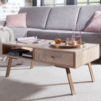 Couchtisch Massivholz rechteckig 95cm Wohnzimmertisch Schublade & Ablagefach – Ansicht 1