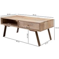 Couchtisch Massivholz rechteckig 95cm Wohnzimmertisch Schublade & Ablagefach – Ansicht 3