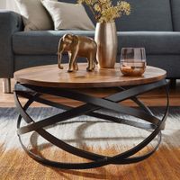 FineBuy Couchtisch MANUR Sheesham Massivholz rund Ø 60 cm Wohnzimmertisch Metall – Ansicht 1