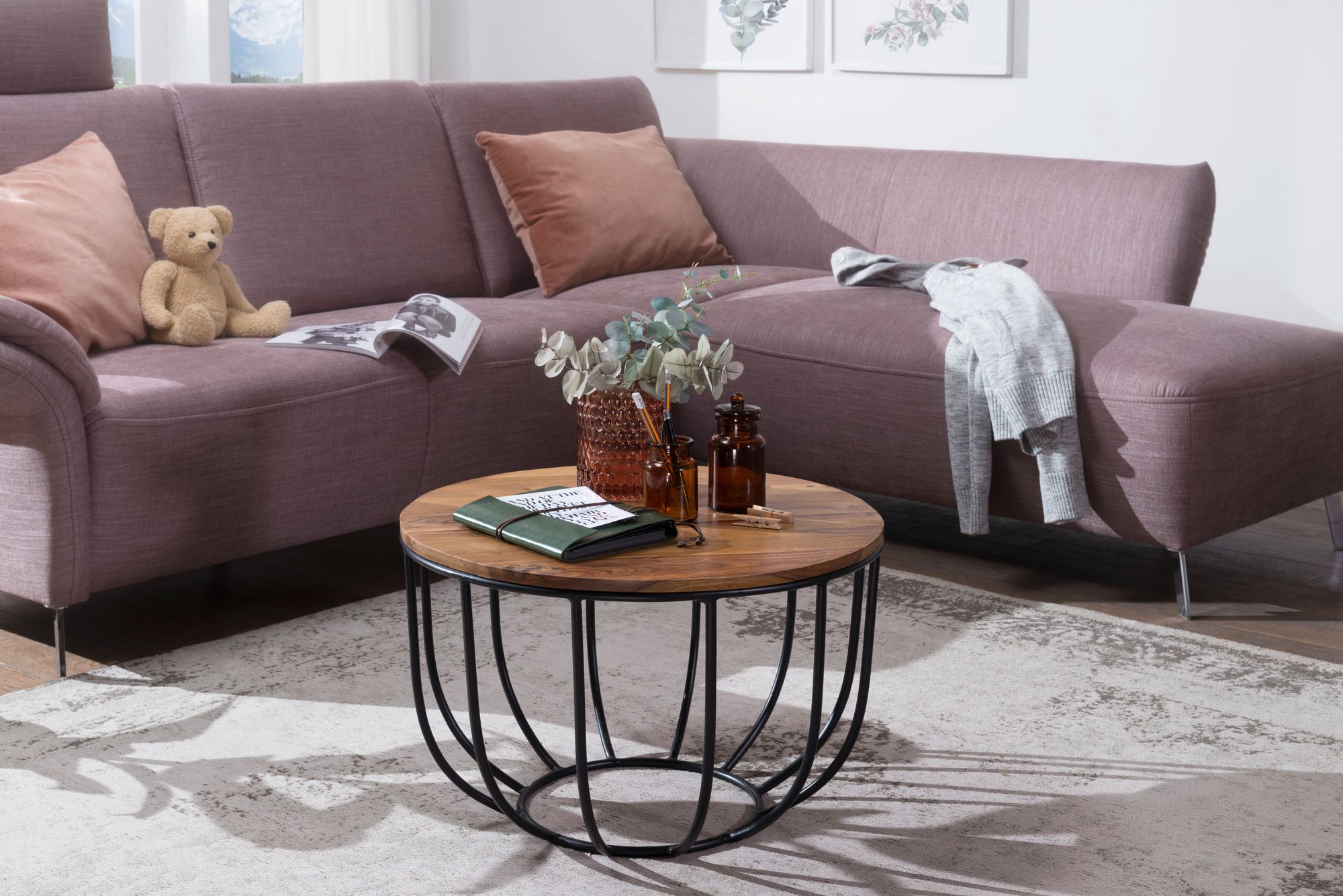 FineBuy Couchtisch Sheesham rund Ø 60 cm – Wohnzimmertisch aus Massivholz mit Metallgestell – Handgefertigter Sofatisch im modernen Industrial Design | Farbe: Braun FineBuy Couchtisch Sheesham rund Ø 60 cm – Wohnzimmertisch aus Massivholz mit Metallgestell – Handgefertigter Sofatisch im modernen Industrial Design | Farbe: Braun
