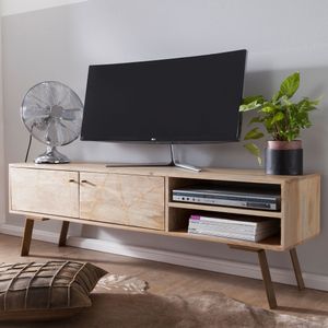 FineBuy HiFi Lowboard SIKAR Mango Massivholz Landhaus TV Kommode 145 x 47 x 35 cm, Fernsehschrank Unterschrank mit 2 Türen, Fernsehtisch Ablagefach, Fernsehkommode TV Möbel, TV-Board Wohnzimmer 4250950286580