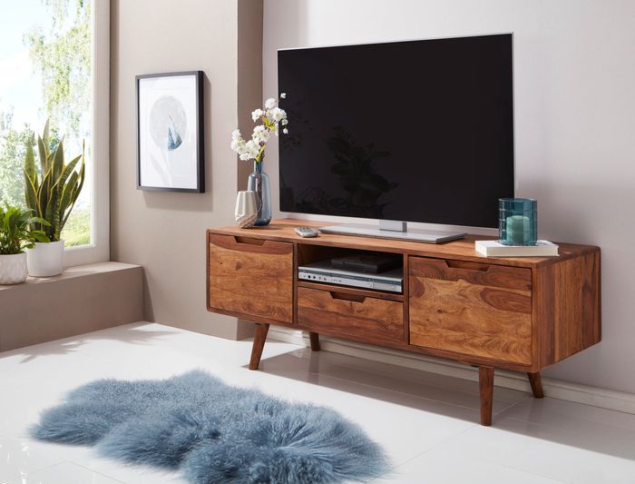 FineBuy HiFi Lowboard Sheesham Massivholz Landhaus TV Kommode 135x51x45cm, Fernsehschrank Unterschrank mit Schublade & 2 Türen, Fernsehtisch Ablagefach, Fernsehkommode TV Möbel 4250950286856