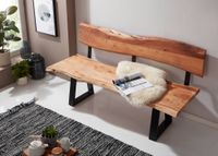 FineBuy Esszimmerbank 160cm Essbank mit Lehne Baumkante Sitzbank Bank Holz – Ansicht 4