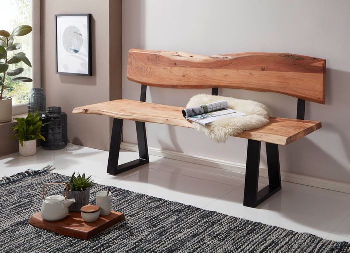 FineBuy Esszimmerbank TREE 180x85,5x60 cm Akazie Massivholz Bank mit Baumkante, Sitzbank Holzbank mit Lehne, Küchenbank Essbank Holz Landhausstil, Baumstamm Küchensitzbank 4 Sitzer Massiv 4250950286801