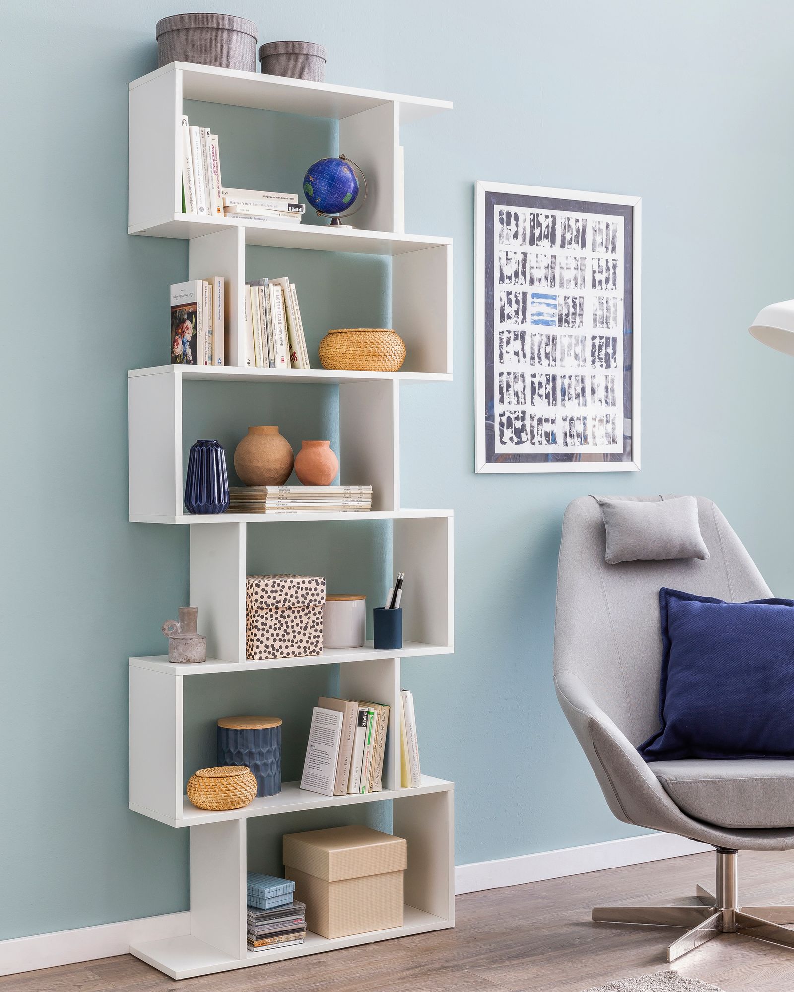 FineBuy Bücherregal FB51366 70 x 23,5 x 190,5 cm weiß, Standregal 6 Fächer, Kleine Design Kommode, Modernes Aktenregal Spanplatte freistehend, Aufbewahrungsregal offen | Farbe: Weiß