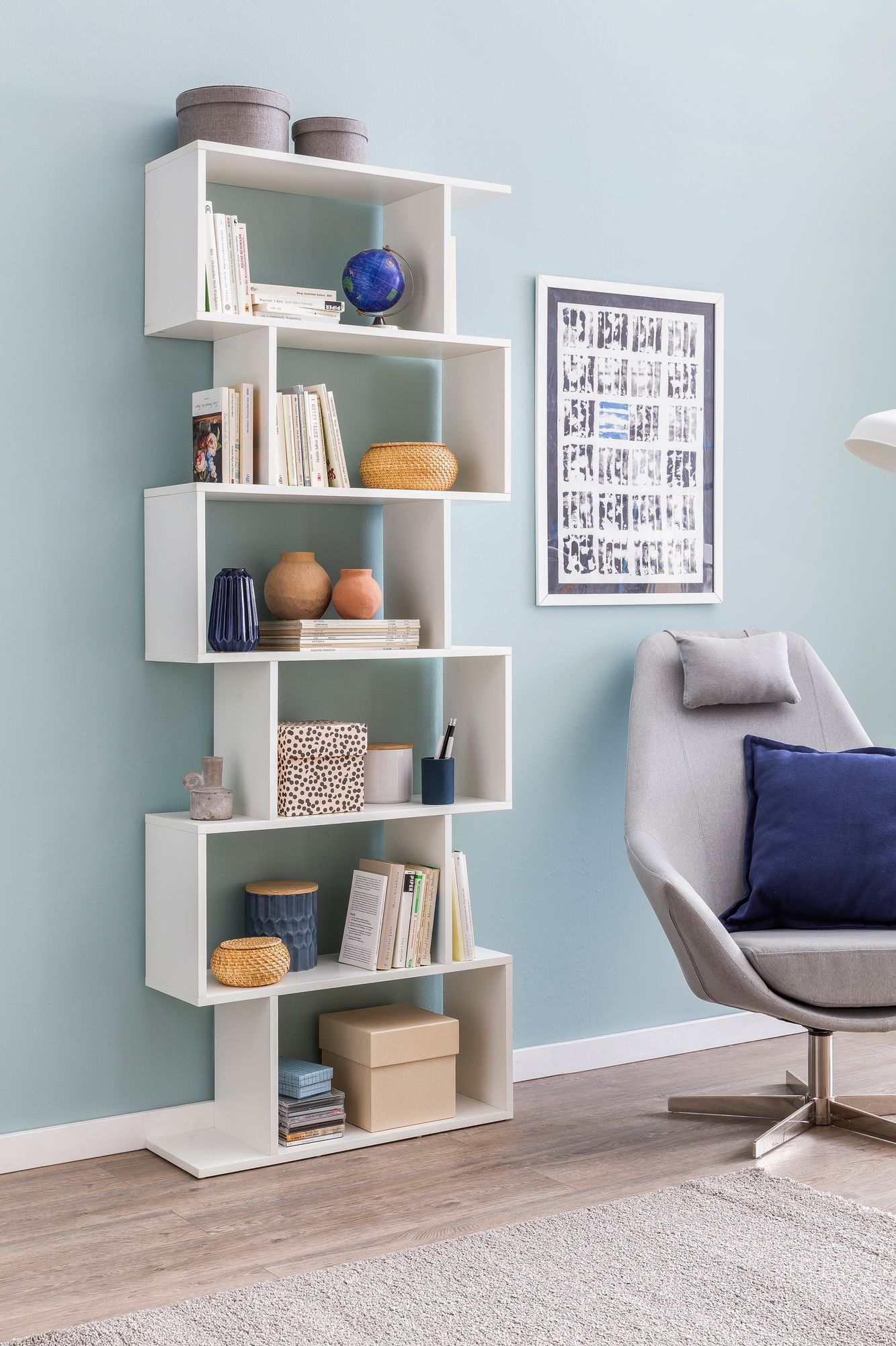 FineBuy Bücherregal FB51366 70 x 23,5 x 190,5 cm weiß, Standregal 6 Fächer, Kleine Design Kommode, Modernes Aktenregal Spanplatte freistehend, Aufbewahrungsregal offen | Farbe: Weiß