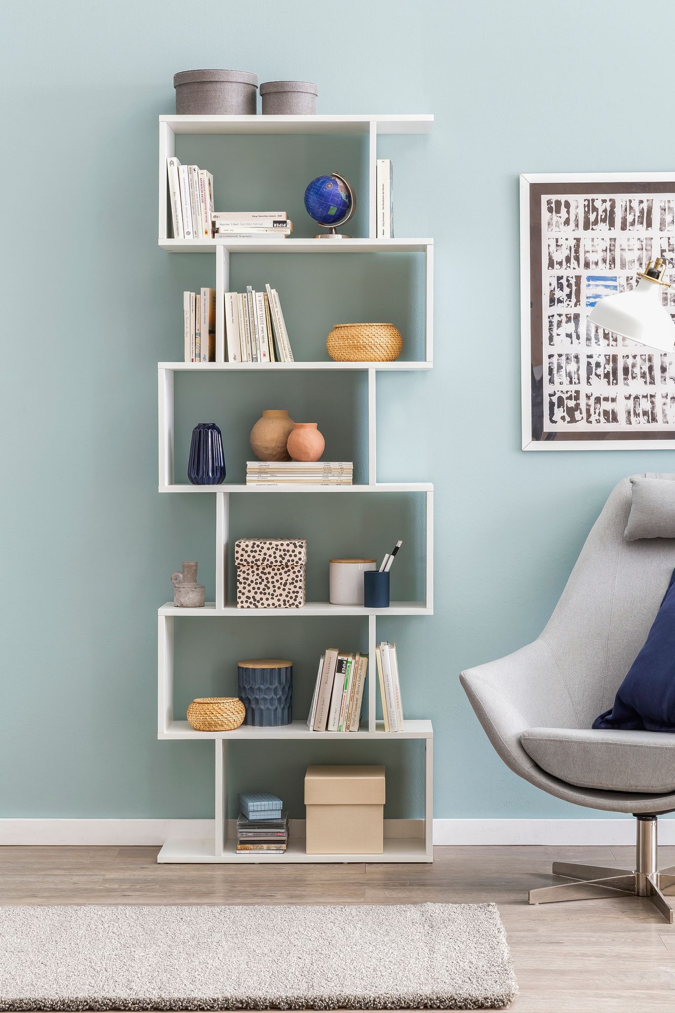 FineBuy Bücherregal FB51366 70 x 23,5 x 190,5 cm weiß, Standregal 6 Fächer, Kleine Design Kommode, Modernes Aktenregal Spanplatte freistehend, Aufbewahrungsregal offen | Farbe: Weiß