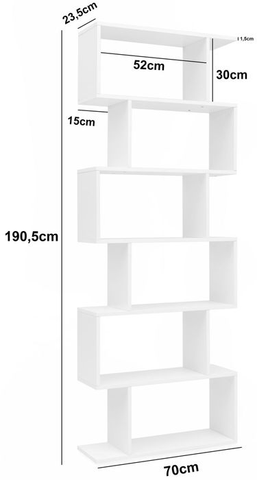 FineBuy Bücherregal FB51366 Standregal weiß Spanplatte Design Aufbewahrungsregal – Maßzeichnung