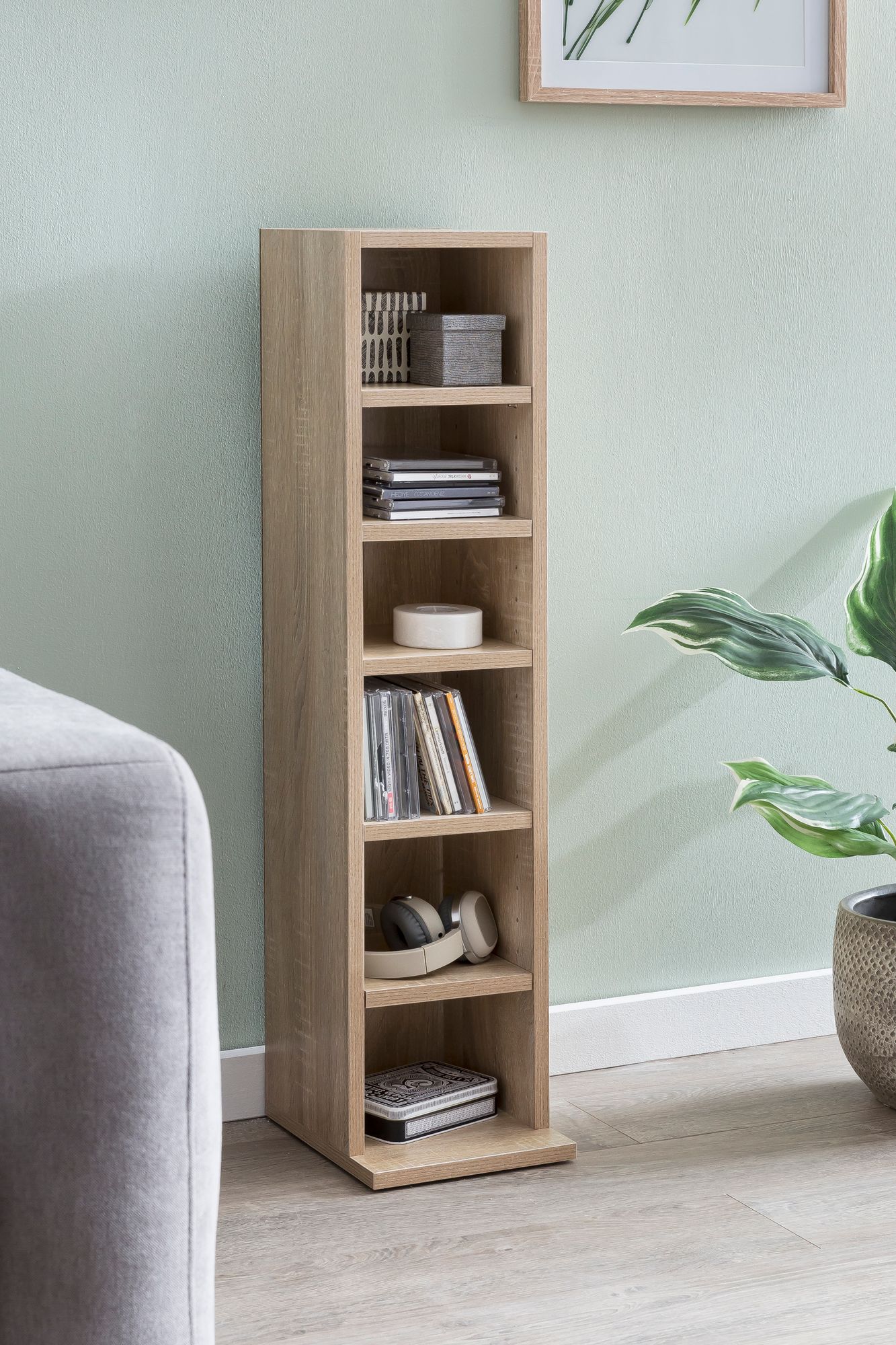 FineBuy Design Bücherregal SV51375 mit 6 Fächern 21 x 91 x 25,5 cm, Standregal Holz Regal Freistehend Flur, Schmales Wandregal Kinderzimmer, Nischenregal Modern | Farbe: Weiß