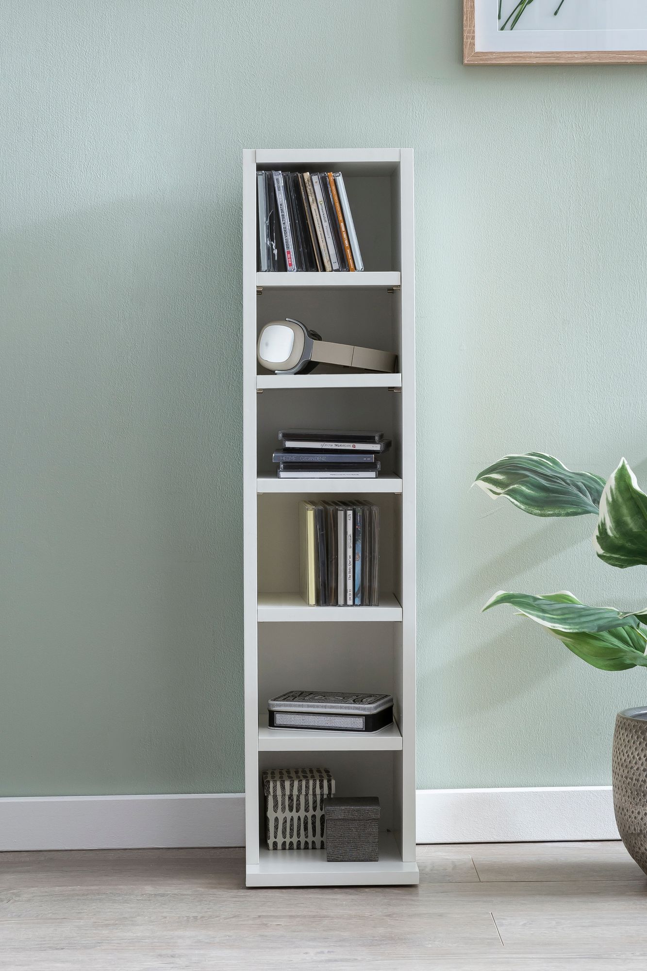 FineBuy Design Bücherregal SV51375 mit 6 Fächern 21 x 91 x 25,5 cm, Standregal Holz Regal Freistehend Flur, Schmales Wandregal Kinderzimmer, Nischenregal Modern | Farbe: Weiß