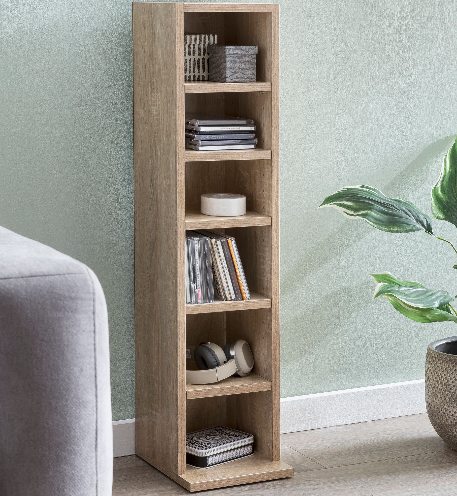 FineBuy Design Bücherregal SV51375 mit 6 Fächern 21 x 91 x 25,5 cm, Standregal Holz Regal Freistehend Flur, Schmales Wandregal Kinderzimmer, Nischenregal Modern | Farbe: Weiß