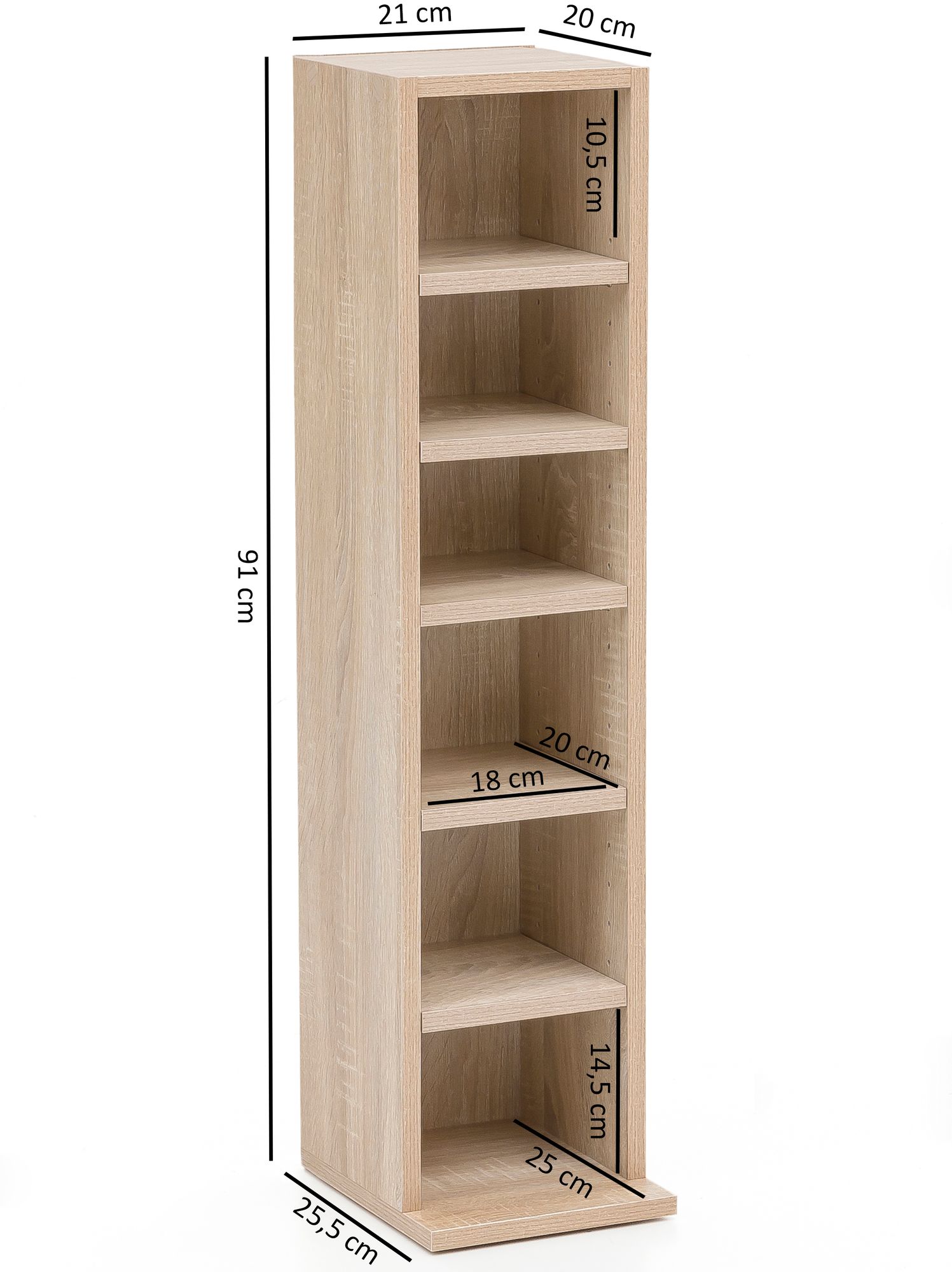 FineBuy Design Bücherregal SV51375 mit 6 Fächern 21 x 91 x 25,5 cm, Standregal Holz Regal Freistehend Flur, Schmales Wandregal Kinderzimmer, Nischenregal Modern | Farbe: Weiß