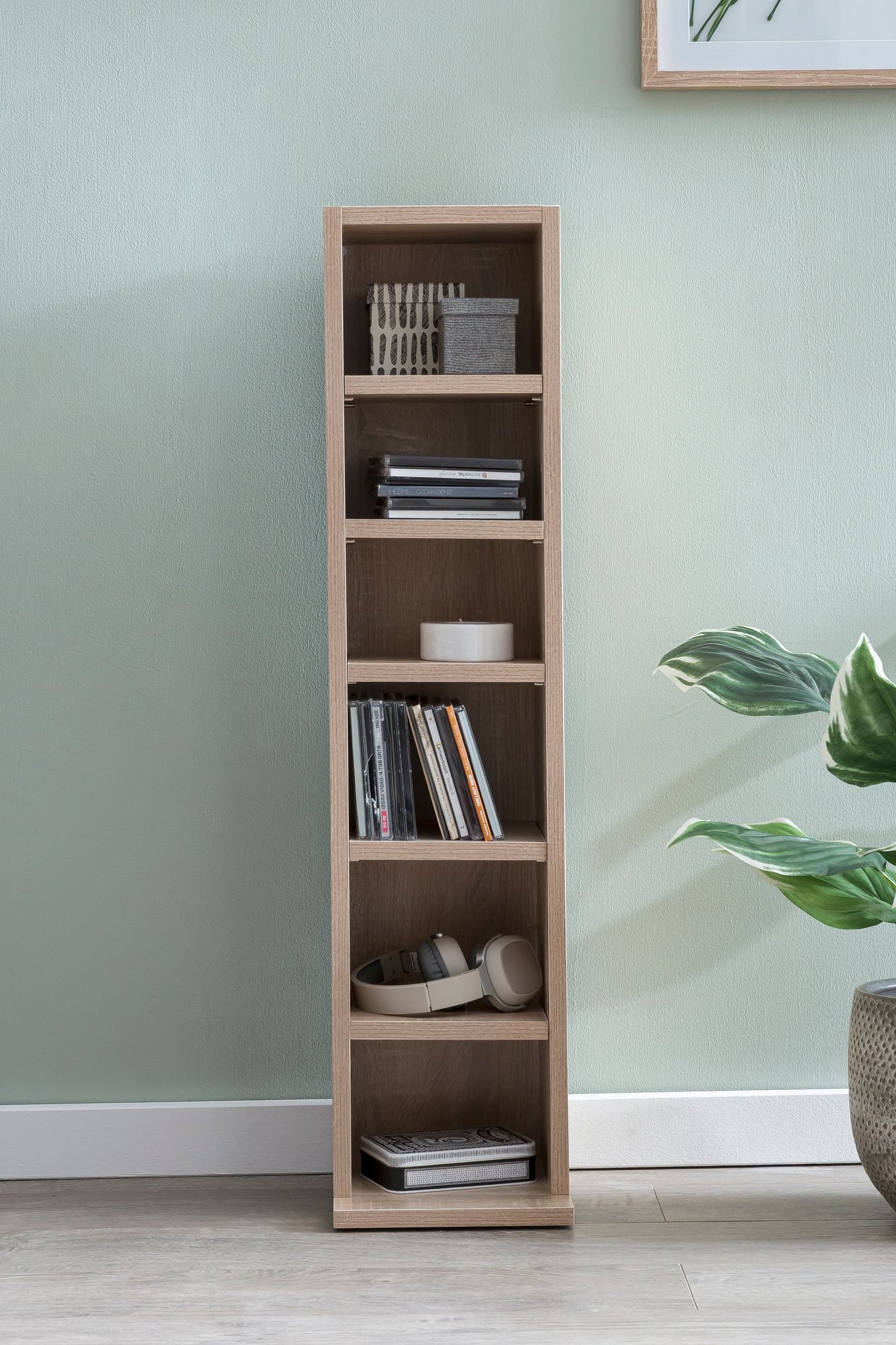 FineBuy Design Bücherregal SV51375 mit 6 Fächern 21 x 91 x 25,5 cm, Standregal Holz Regal Freistehend Flur, Schmales Wandregal Kinderzimmer, Nischenregal Modern | Farbe: Weiß