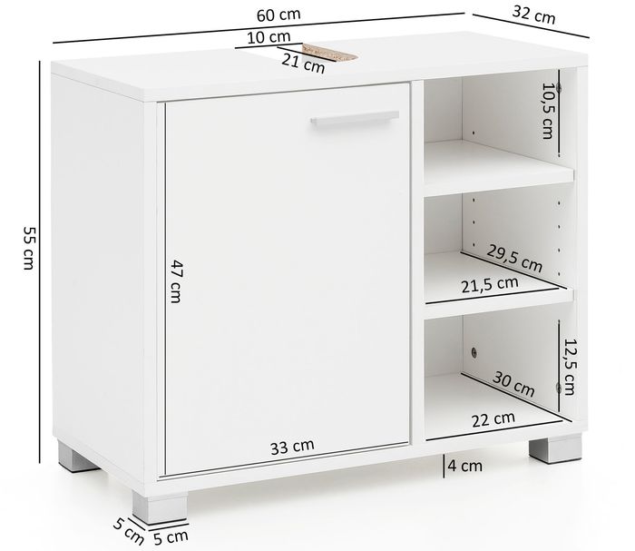 FineBuy Waschbeckenunterschrank FB51390 weiß Badschrank Waschtisch Unterschrank – Maßzeichnung