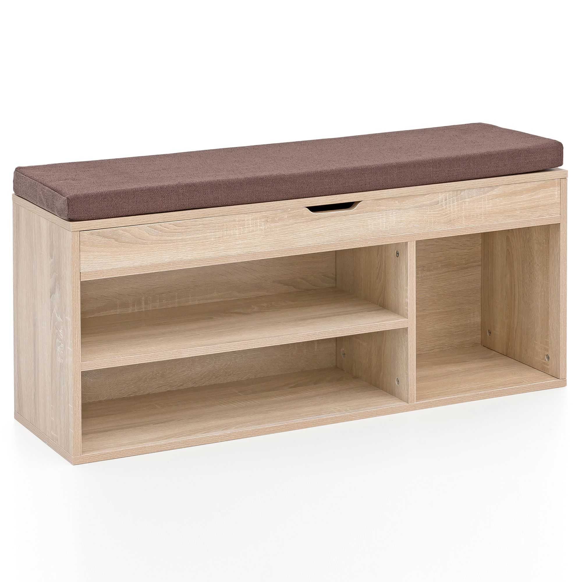 FineBuy Schuhbank mit Sitzfläche Garderoben-Bank Holz 104x51x32 cm, Holzbank klein gepolstert, Sitzbank schmal Flur mit Stauraum, Truhenbank Schuhtruhe Flurmöbel | Farbe: Grau
