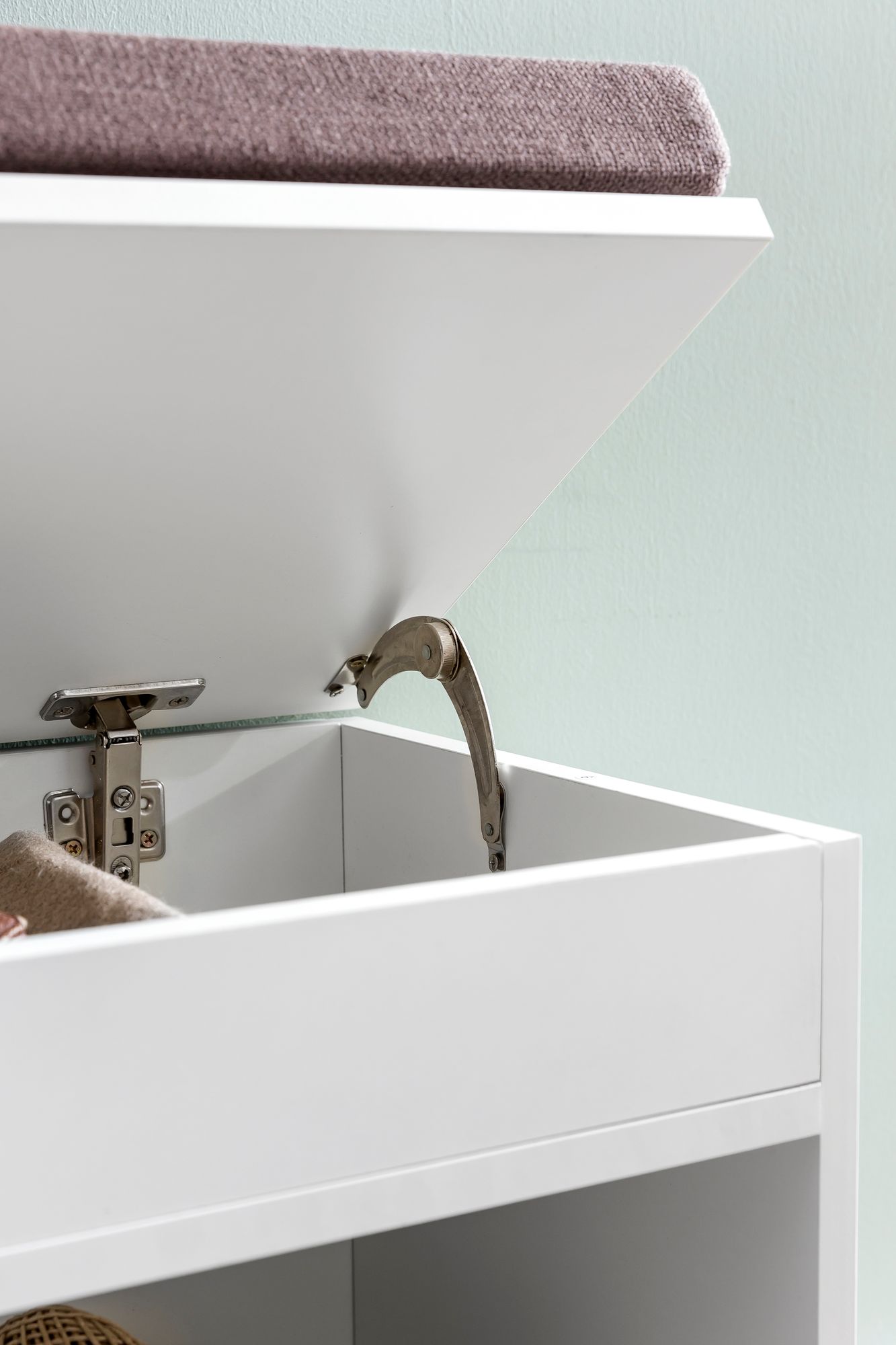 FineBuy Schuhbank mit Sitzfläche Garderoben-Bank Holz 104x51x32 cm, Holzbank klein gepolstert, Sitzbank schmal Flur mit Stauraum, Truhenbank Schuhtruhe Flurmöbel | Farbe: Grau