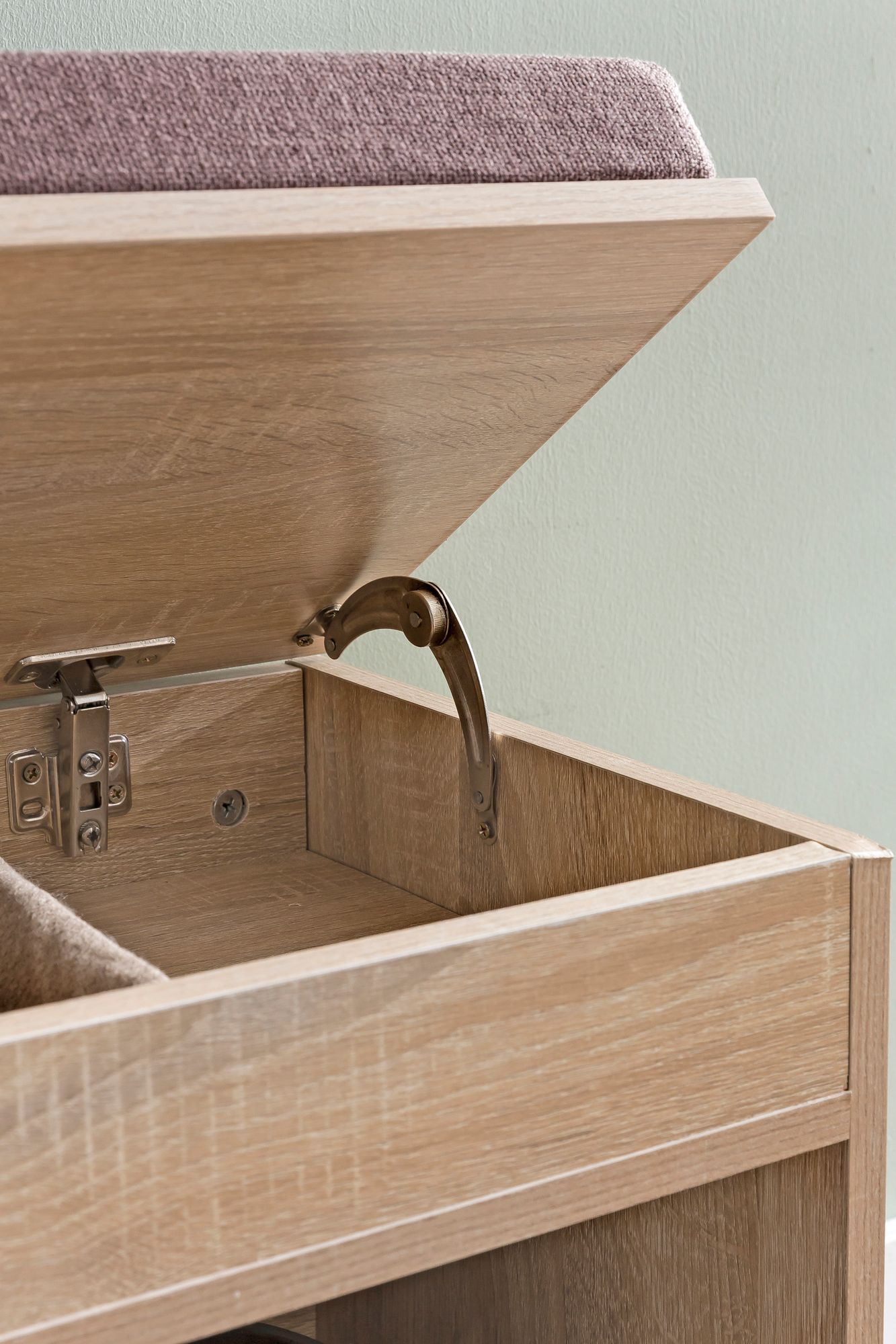 FineBuy Schuhbank mit Sitzfläche Garderoben-Bank Holz 104x51x32 cm, Holzbank klein gepolstert, Sitzbank schmal Flur mit Stauraum, Truhenbank Schuhtruhe Flurmöbel | Farbe: Grau