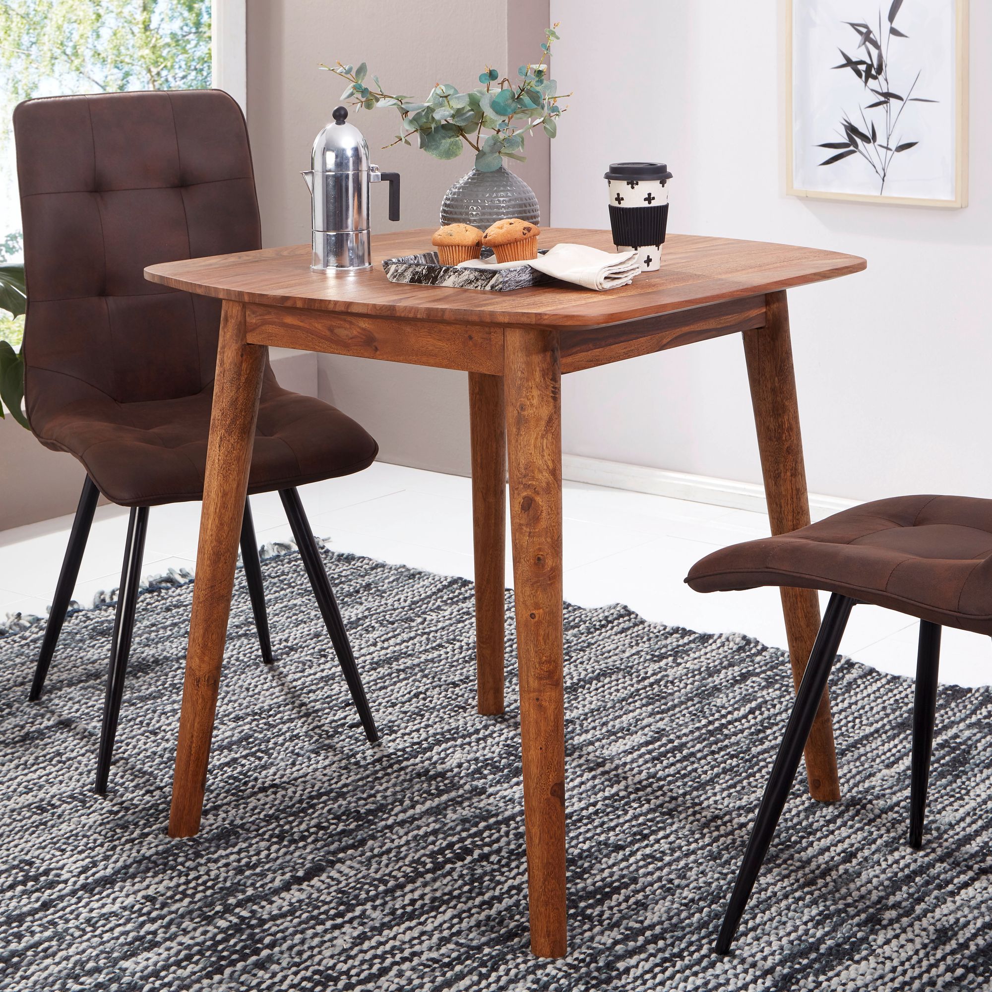 FineBuy Esszimmertisch Sheesham Massivholz Tisch, Designer Küchentisch Holz, Massiver Holztisch rustikal, Speisetisch massives Echt-Holz modern | Farbe: Braun