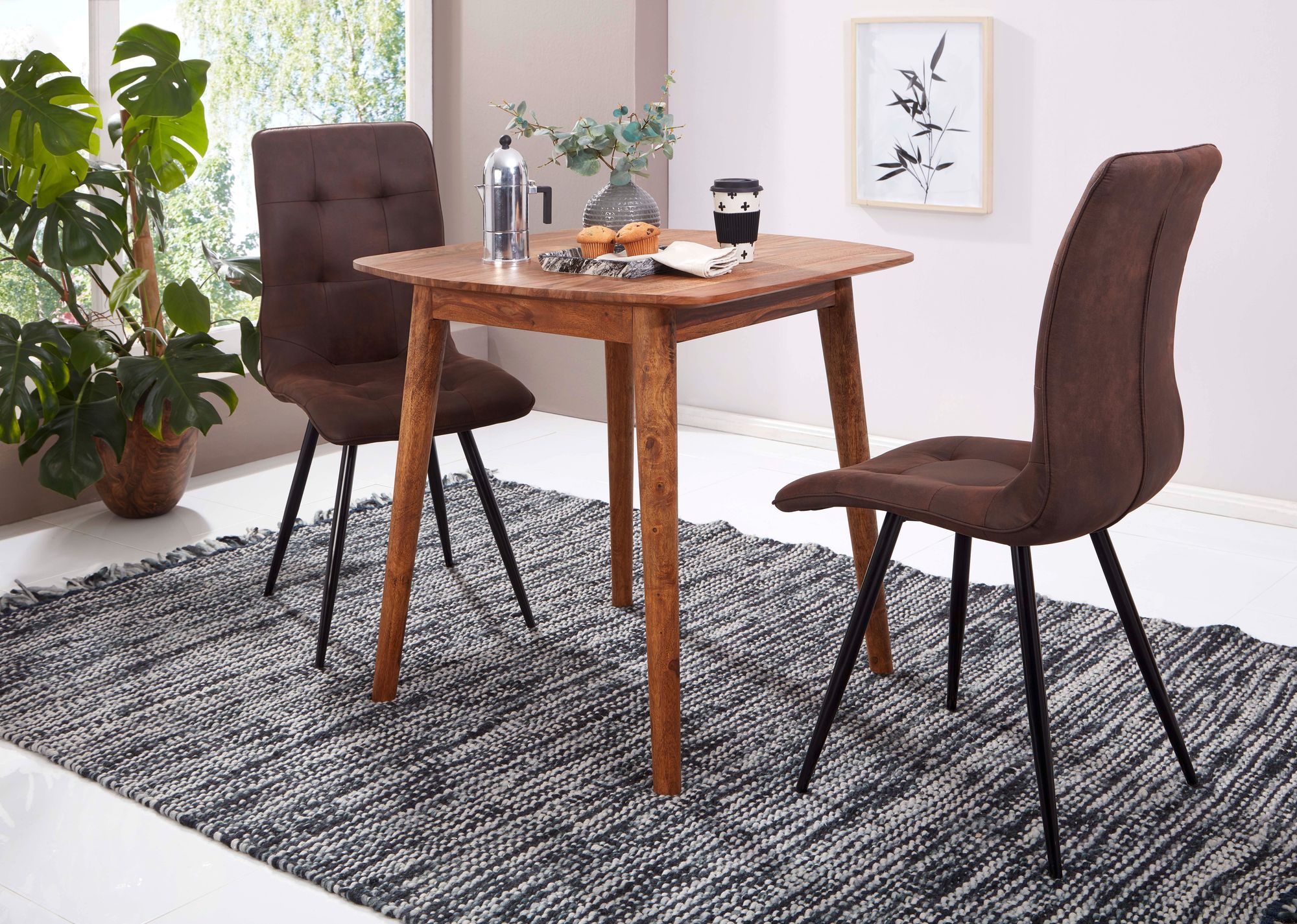 FineBuy Esszimmertisch Sheesham Massivholz Tisch, Designer Küchentisch Holz, Massiver Holztisch rustikal, Speisetisch massives Echt-Holz modern | Farbe: Braun
