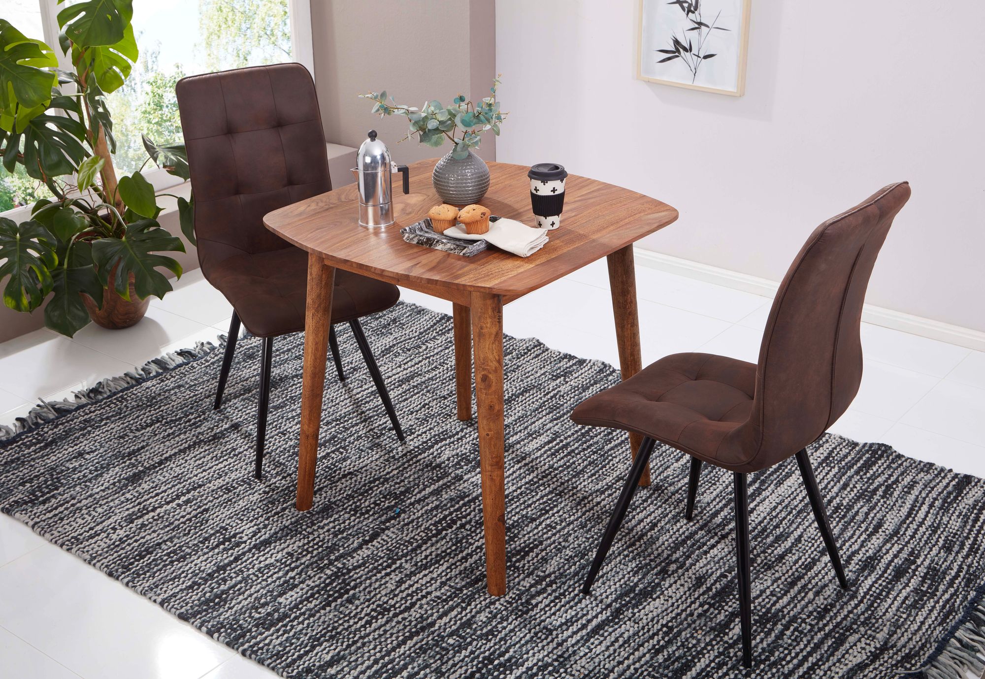 FineBuy Esszimmertisch Sheesham Massivholz Tisch, Designer Küchentisch Holz, Massiver Holztisch rustikal, Speisetisch massives Echt-Holz modern | Farbe: Braun