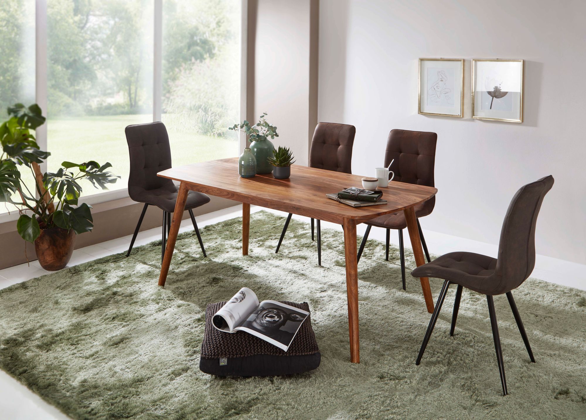 FineBuy Esszimmertisch Sheesham Massivholz Tisch, Designer Küchentisch Holz, Massiver Holztisch rustikal, Speisetisch massives Echt-Holz modern | Farbe: Braun