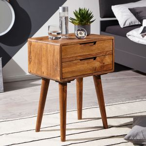 FB51403 FineBuy Nachtkonsole 47 x 66 x 36 cm FB51403 Sheesham Nachttisch Boxspringbett, Nachtkästchen 2 Schubladen Landhausstil, Nachtkommode Bett Massivholz Bett, Nachtschrank modern Nachtkasten braun 4250950287037