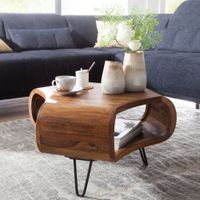 FineBuy Couchtisch Sheesham 55cm Massivholz Wohnzimmertisch Retro Metallbeine – Ansicht 1