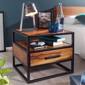 FB51418 FineBuy Nachtkonsole FB51418 Sheesham Holz 50 x 45 x 45 cm Metall schwarz Nachttisch, Nachtkästchen mit Schublade Industrial Design, Industrie Nachtkommode Bett, Nachtschrank Nachtkasten braun 4250950287167