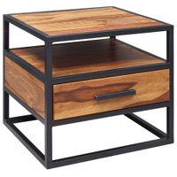 Nachtkonsole Sheesham Massivholz Schublade Nachttisch Industrial Nachtkästchen – Ansicht 6