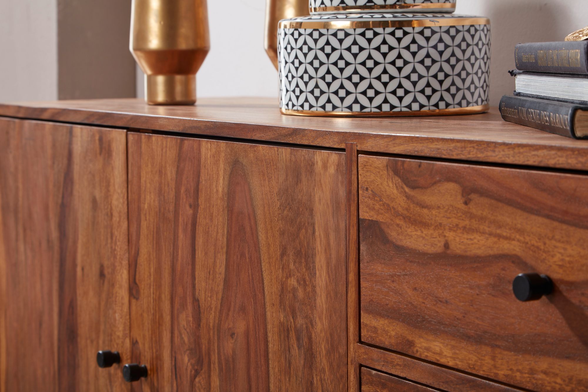 Massivholz Sideboard 145cm Sheesham Natur Kommode mit 2 Türen & 3 Schubladen modernes Design – Ansicht 5