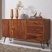 Massivholz Sideboard 145cm Sheesham Natur Kommode mit 2 Türen & 3 Schubladen modernes Design – Ansicht 1